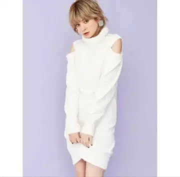 오프숄더 니트 미니 원피스 화이트 겨울 의류 다즈린