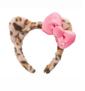 레오파드 무늬 머리띠 핑크 리본 키티