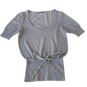 [미사용] IENA 이에나 울 100% 반팔 니트 리본 벨트 포함 그레이