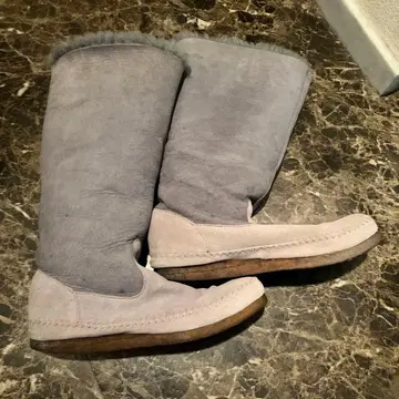 그레이 스웨이드 롱 부츠 퍼 내장