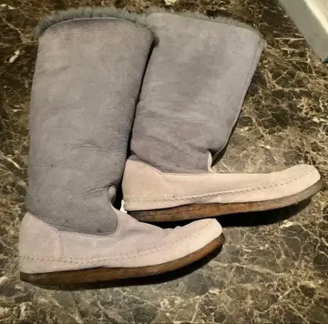 그레이 스웨이드 롱 부츠 퍼 내장