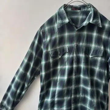 291295=homme 그린 계열 옴브레 체크 긴팔 셔츠 사이즈 2