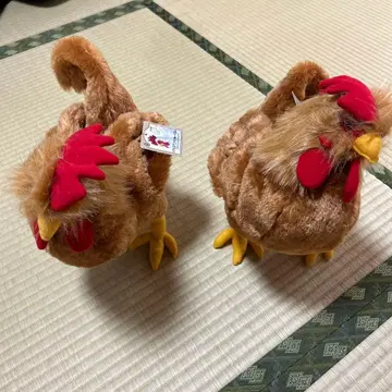 리얼 애니멀 봉제 인형 닭 2마리 브라운