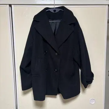 오버 사이즈 더블 브레스트 체스터 코트 블랙