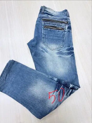 데미지 가공 블루 데님 팬츠 50