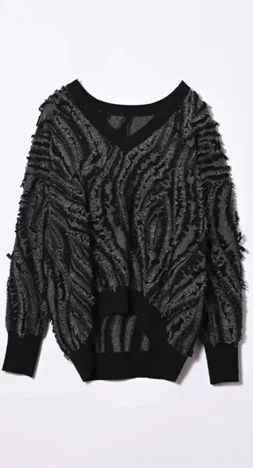 프린지 자카드 V넥 니트 블랙 ayane 앤트게이지