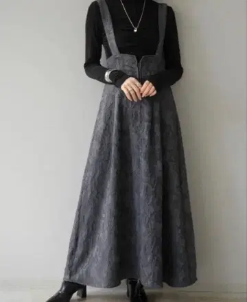 자카드 오버롤 스커트 페이즐리 하이웨스트 스커트