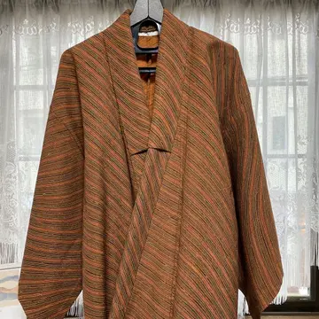 코몬 기모노 브라운 계열 오렌지 주황색 스트라이프