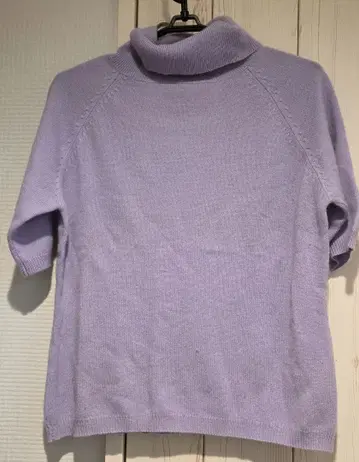 여성용 라벤더 하이넥 반팔 니트 캐시미어 100%