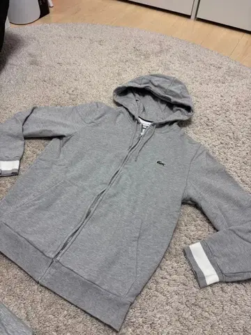 LACOSTE 그레이 후드 부착 후드티 M