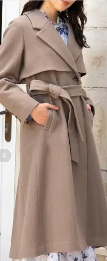 울 100% 트렌치코트 허리 벨트 포함