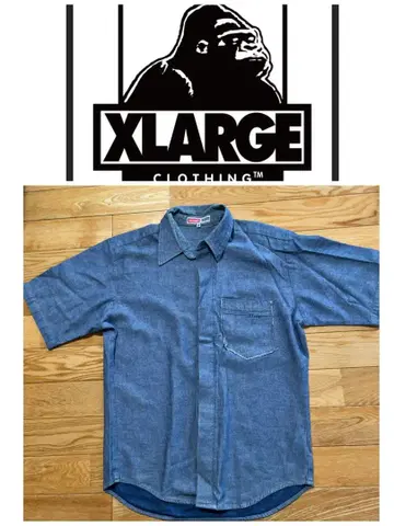 90S XLARGE 데님 셔츠 반팔 USA제 레어 샴브레이 워크