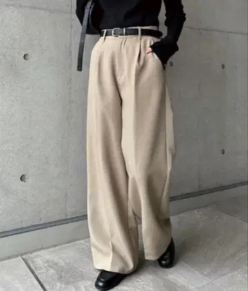 andme 트윌 턱 슬랙스 와이드 팬츠 베이지