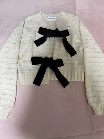 LILY BROWN 아이보리 리본 포함 가디건