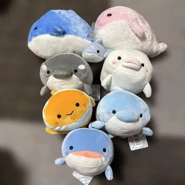 말랑말랑 굴러다니는 수족관 봉제 인형 세트 범고래 돌고래 진베이 상어
