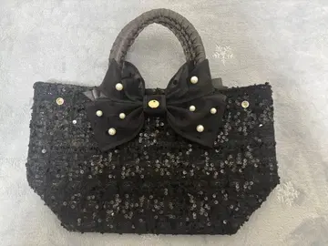 크리에이티브 트위드 토트백 라메 M 리본 핸드백