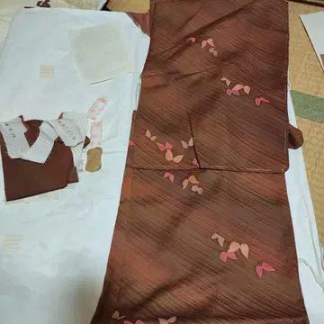 브라운 꽃무늬 코몬 기모노 실크제