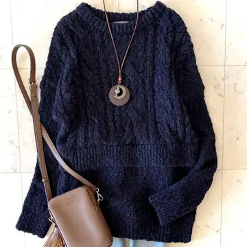 새상품급 띠어리 럭스 알파카 케이블 짜임 니트 울 네이비 38