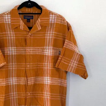 KOMAN JEANS 반팔 체크 셔츠 오렌지