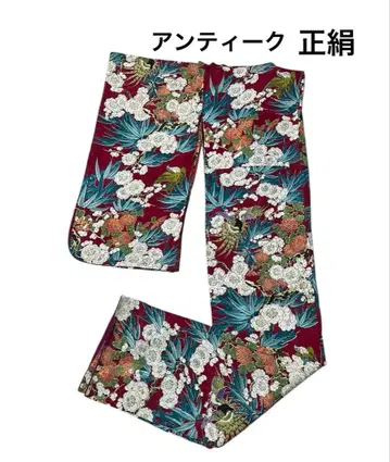 새상품급 순수 실크 앤티크 꽃과 새 문양 원단 패턴 코몬