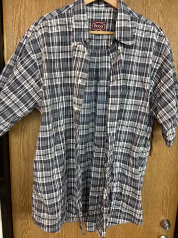 BOSS 반팔 체크 셔츠 그레이 계열