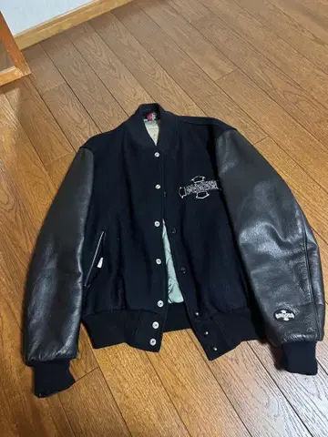 메이저 포스 골든 베어 블랙 울 가죽 바시티 자켓