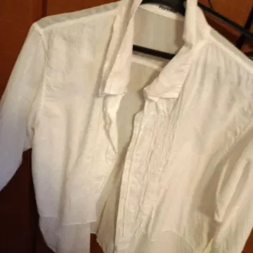 플랜테이션 화이트 7부 소매 셔츠 M 앞 프릴