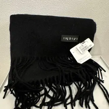 INDIVI 블랙 머플러 울 캐시미어 프린지 택 포함