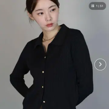 골드 버튼 케이블 니트 가디건 블랙 J by blue