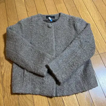 트랜스워크: 푸들 원단 울 브라운 노카라 코트 38