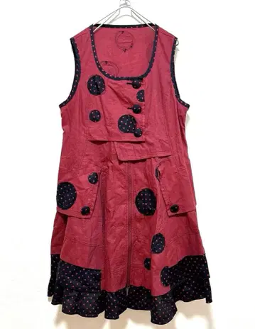 새상품 에이코 콘도 이크라트 원피스 도트 42 빨간색 x 블랙