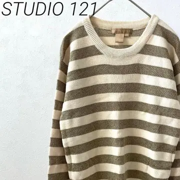 STUDIO 121 니트 스웨터 크루넥 보더 울 혼방