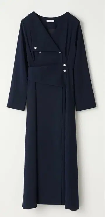 비대칭 버튼 플레어 원피스 네이비