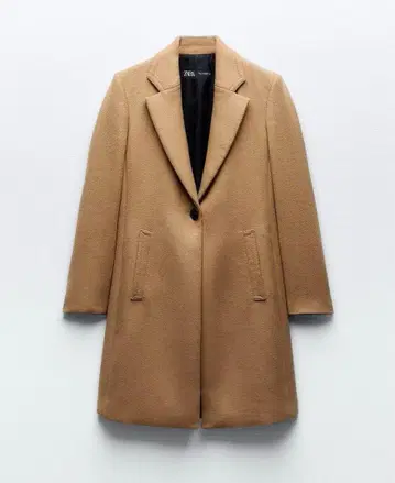 자라 베이지 울 혼방 롱 코트 S