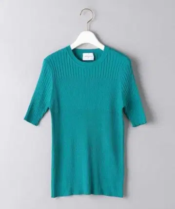 유나이티드 애로우즈 패널 리브 숏 슬리브 니트 터콰이즈 블루