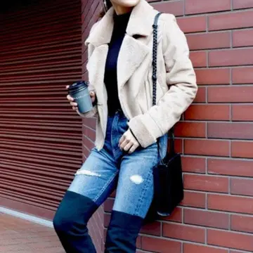 [SPIRALGIRL] 새상품급 페이크 무스탕 라이더 자켓 보아 코트