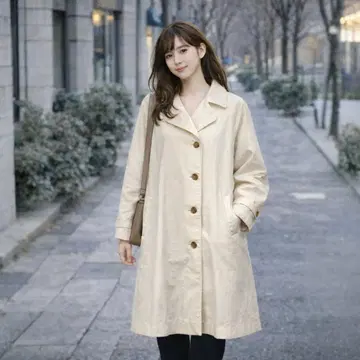 MON VIEUX 롱 코트 체스터풍 S 화이트 라운드 칼라