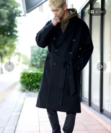 스트레치 볼륨 테크 멜톤 오버 사이즈 롱 기장 랩 코트 블랙