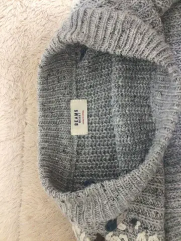 BEAMS 그레이 꽃무늬 자수 니트 스웨터 긴팔