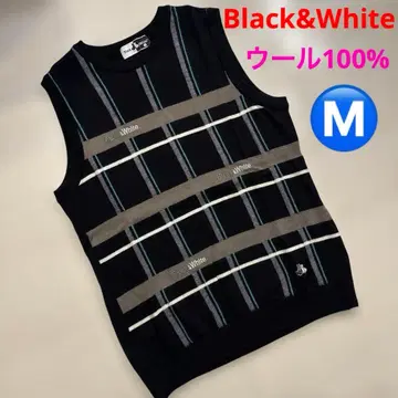 블랙 앤 화이트 여성용 울 100% 니트 베스트 M 블랙