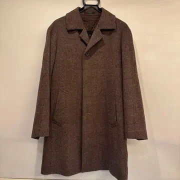 오리히카 브라운 체크 무늬 체스터 코트