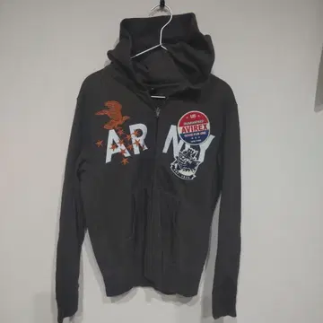 AVIREX 지퍼 후드티 자수 인기 컬러 차콜 M 사이즈