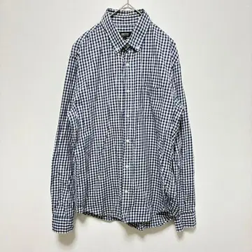 컴시즘 면 100% 빅 사이즈 셔츠 긴팔 깅엄 체크 네이비 컬러 화이트