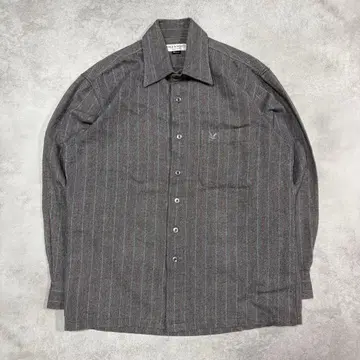 스트라이프 플란넬 셔츠 긴팔 클래식 깔끔한 캐주얼 그레이 M