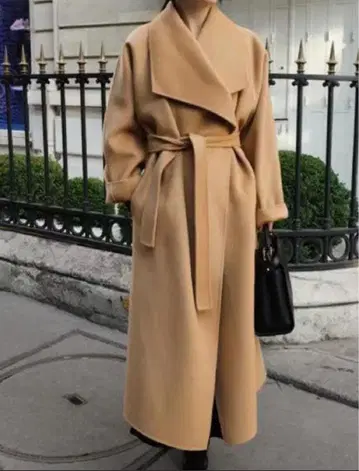 베이지 롱 코트 벨트 포함