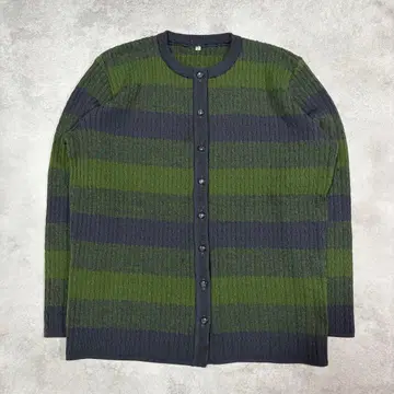 보더 니트 가디건 그린 x 네이비 내추럴 캐주얼