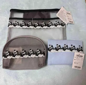 미사용 새상품 긴자와 레이스 팬더 메쉬 파우치 티슈 케이스 세트