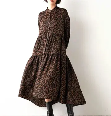 Whim Gazett 레오파드 개더 원피스 롱 표범 무늬 F
