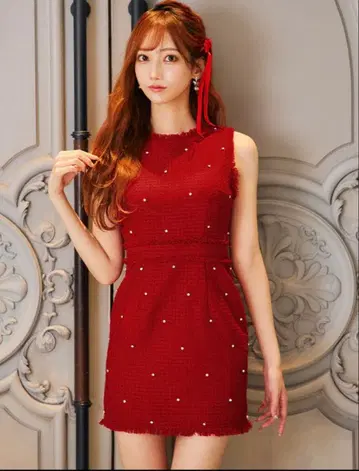 Jewels 빨간색 슬리브리스 타이트 드레스