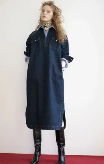 Shinzone 24AW 하프 지퍼 데님 드레스 원피스